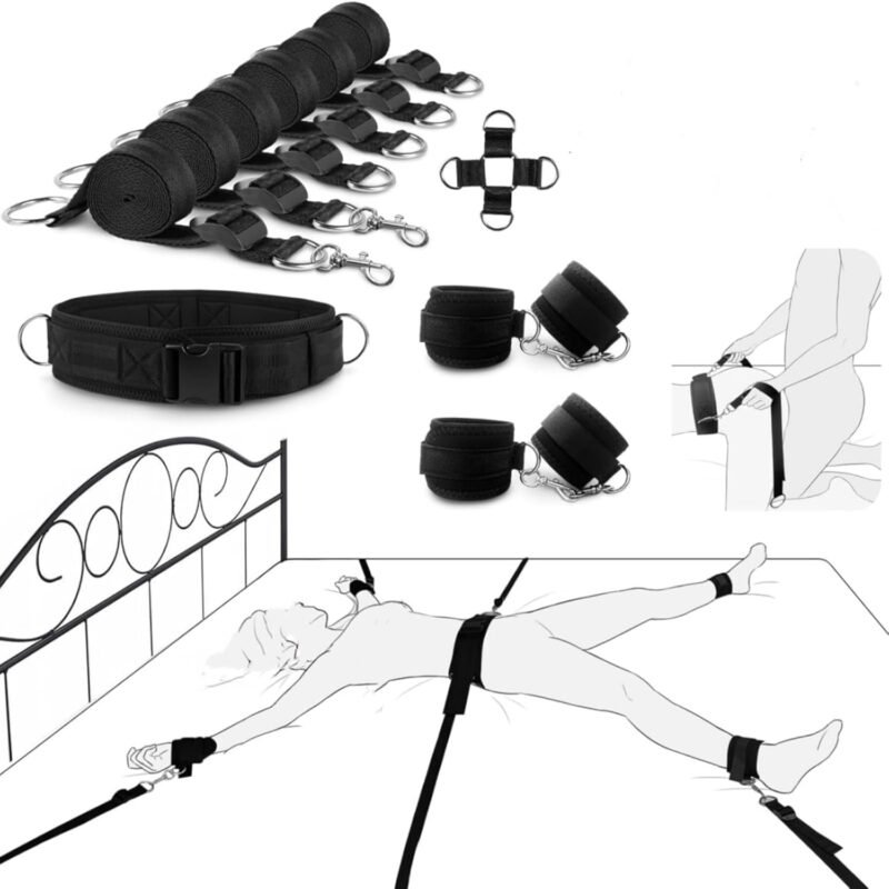 BDSM Bondage Sex Toys Restraints Bed Restraints Sex Straps Set with Adjustable Handcuffs Ankle Cuff Cross Waist Strap Hogtie Set Bondage Gear & Accessories Sex Sling for Adult Couples Sex Games