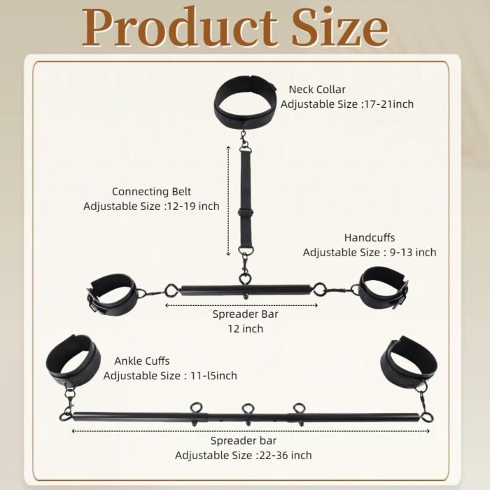 Spreader Bar BDSM Bondage Restraints Kits Sex Toys with Wrist Ankle Neck Collar Cuffs PU Leather Handcuffs Adjustable Adult Couples Toys for SM Games - Image 6
