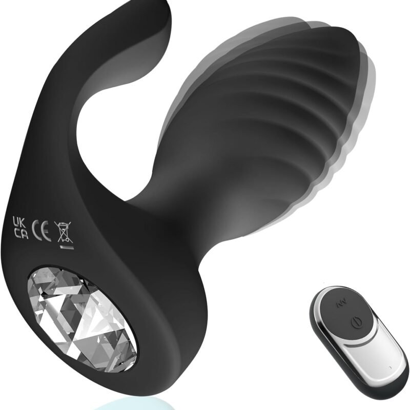 Adult Sex Toys for Women Anal Plug, 2 in 1 Remote Control Vibrator Clitoris Stimulator with 10 Vibrations, Dual Motors Anal Toys Vibrating Butt Plug with Crystal Diamond Female Sex Toy (Black)