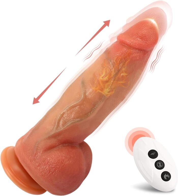 Thrusting Dildo Vibrator Women Sex Toy 8.7 Inch Thick Dildo for G Spot Stimulation, 3 in 1 Realistic Silicone Dildo with 3 Thrusting & 9 Vibrating Modes Remote Control Adult Toy USB Rechargeable