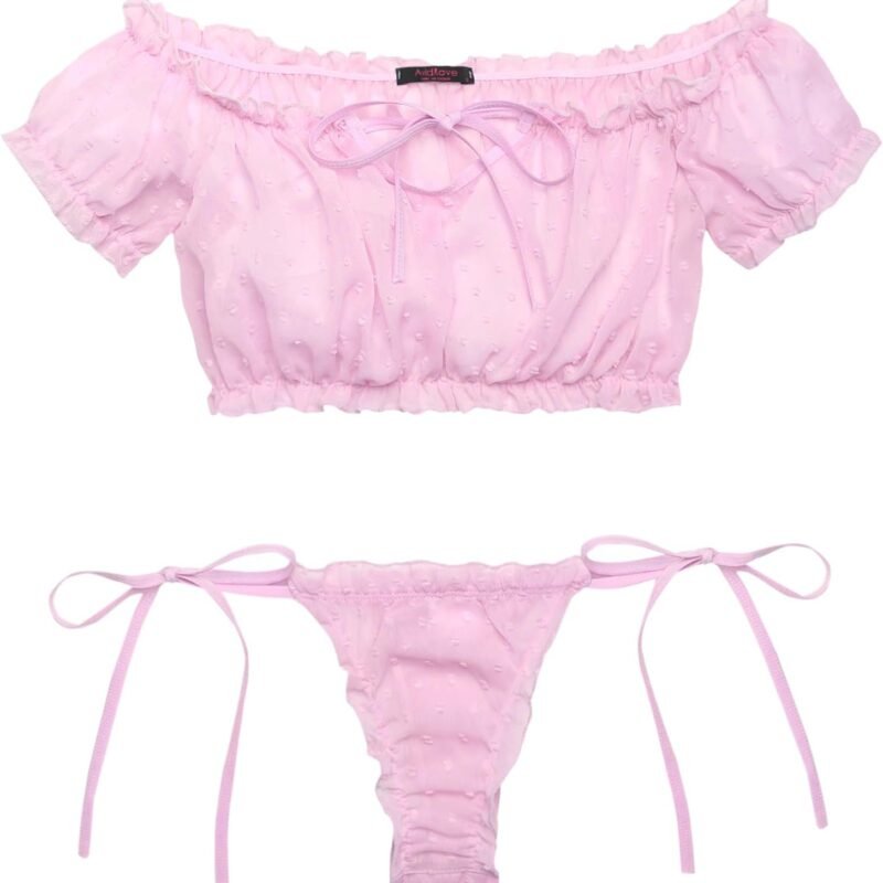 Avidlove Bra and Panty Set Ruffle Lingerie Set Mesh Babydoll Chemise