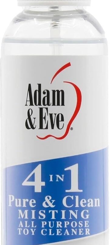 Adam and Eve 4 in 1 Pure and Clean Misting Adult Sex Toy Cleaner, Fast Acting Clear Spray with Fresh Scent, Easy to Use Wash for Silicone Dildos, Vibrators, Anal Toys, Couples Accessories, and Tools