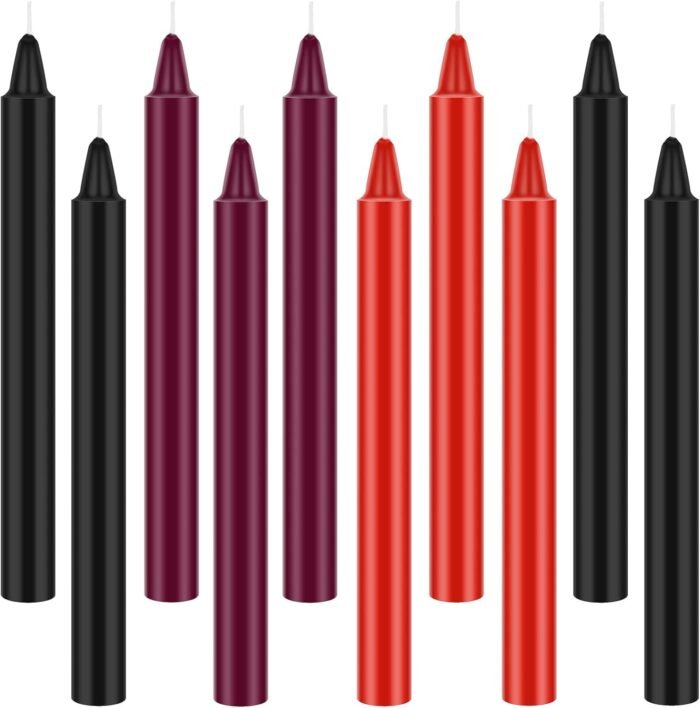 Boao 10 Pieces Low Temperature Candles Wax Low Heat Dripping Candles for Wedding Valentine‘s Day Gift Decorations Supplies(Red, Black, Purple)