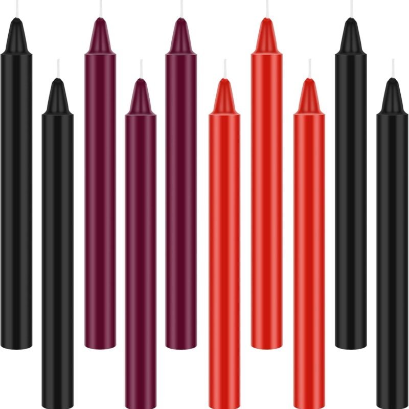 Boao 10 Pieces Low Temperature Candles Wax Low Heat Dripping Candles for Wedding Valentine‘s Day Gift Decorations Supplies(Red, Black, Purple)