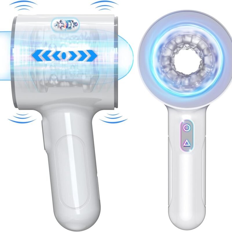 Automatic Male Masturbator, Foreglad Stroking Male Masturbators Cup with 7 Powerful Thrusting & Vibrating Modes, Blowjob Machine Pocket Pussy for Men, Dual Open-Ended Penis Sex Toys for Men(White)