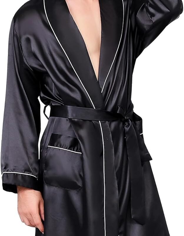 Haseil Men's Satin Robe Dragon Luxurious Silk Spa Long Sleeve House Kimono Bathrobe