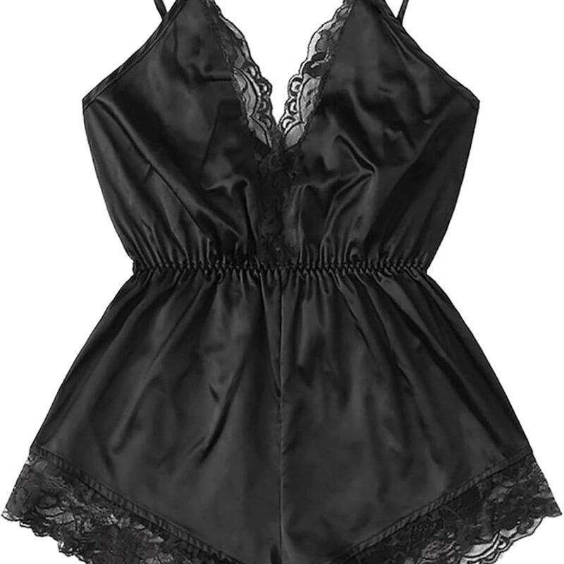 Women's One Pc Sexy Lace Lingerie Set Silk V-neck Pajamas Sleep Lounge Sex Stuff For Couples Kinky For Sex Play Naughty-