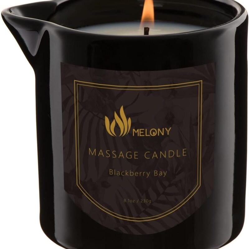 MELONY Massage Oil Candle for Pure Relaxation- 8.1 oz- Moisturizing Essential Oil Body Massage Candle for Home Spa- Amazing Gift for Women & Men (BlackBerry & Bay)
