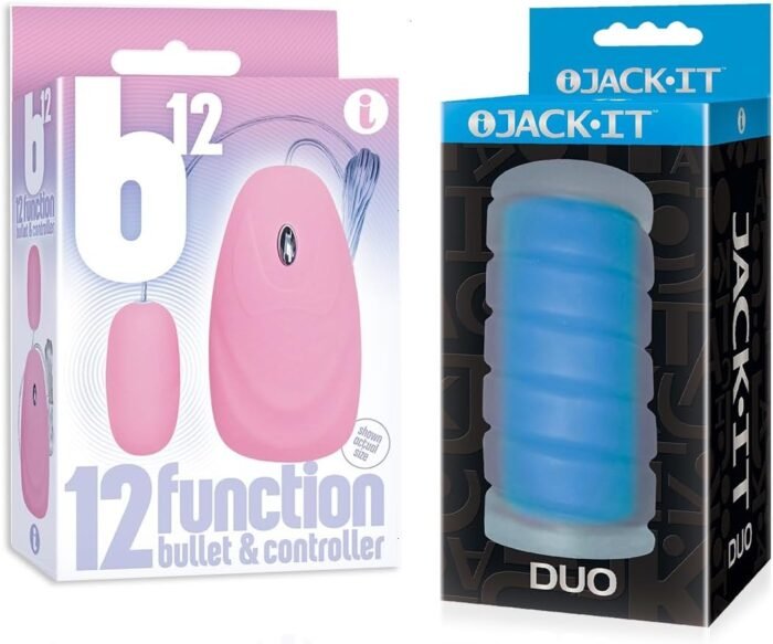 Sex Toy Couples kit of B12 Bullet, Pink and Icon Brands Jack-It Duo, Sky Blue
