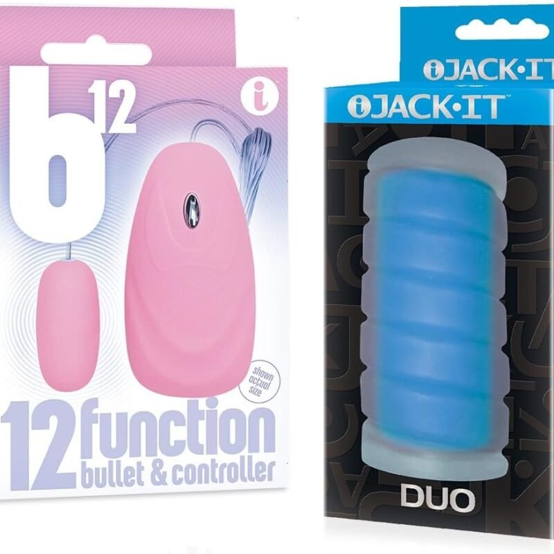 Sex Toy Couples kit of B12 Bullet, Pink and Icon Brands Jack-It Duo, Sky Blue