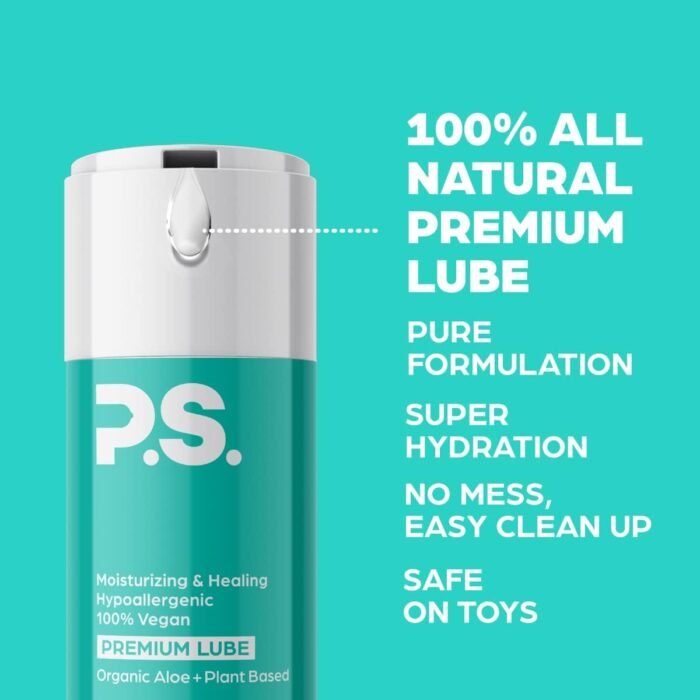 PS Personal Lubricant - Organic Aloe & Plant Based Lube - Clean, Vegan, & pH Balanced - 100% Natural Water Based Lubrication - 100ml Bottle - Image 2