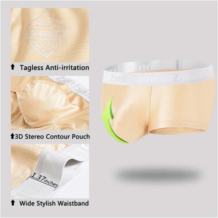 ZONBAILON Mens Sexy Bulge Enhancing Pouch Underwear Boxer Briefs Pack Short Leg Ball Pouch Tagless Silk Trunk - Image 2