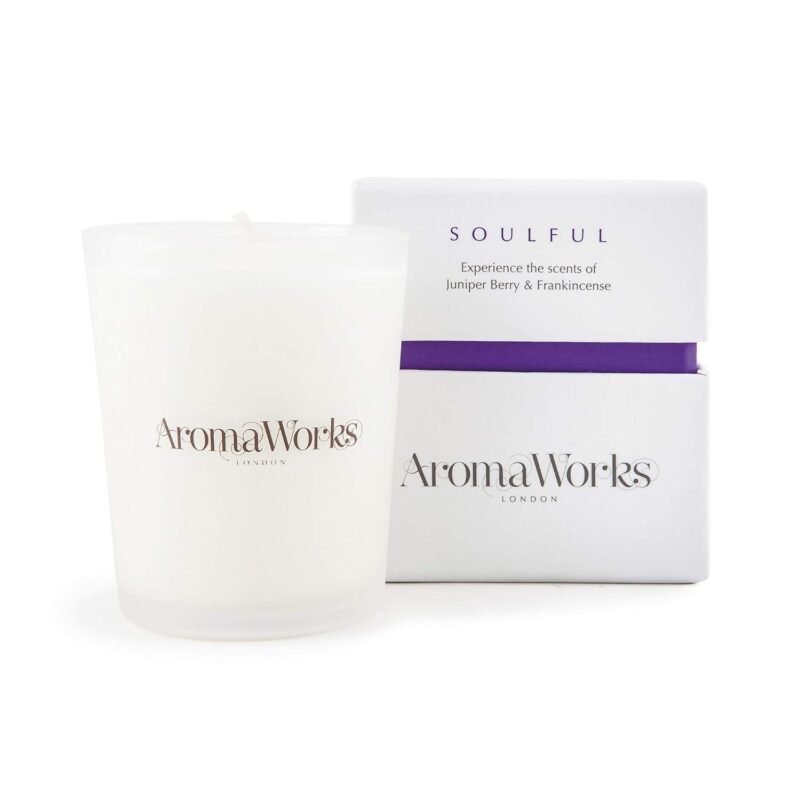 Soulful Soy Wax Candle - Frankincense, Juniper Berry and Patchouli Aromas - Relax, Clarity & Time Out - Natural, Vegan, Cruelty Free - Small 2.64oz