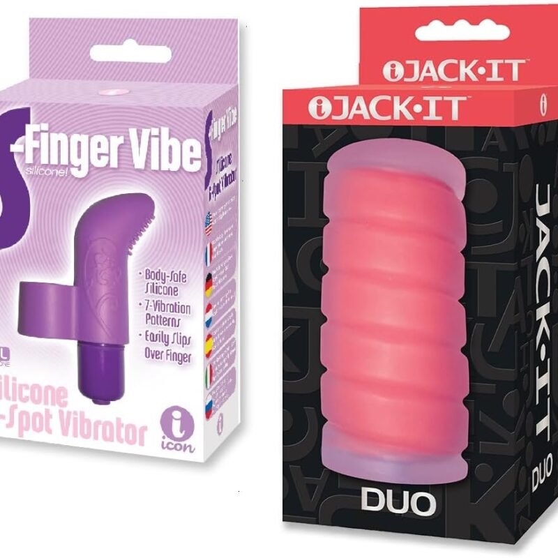 Sex Toy Couples kit of S-Finger Vibe, Purple and Icon Brands Jack-It Duo, Cherry