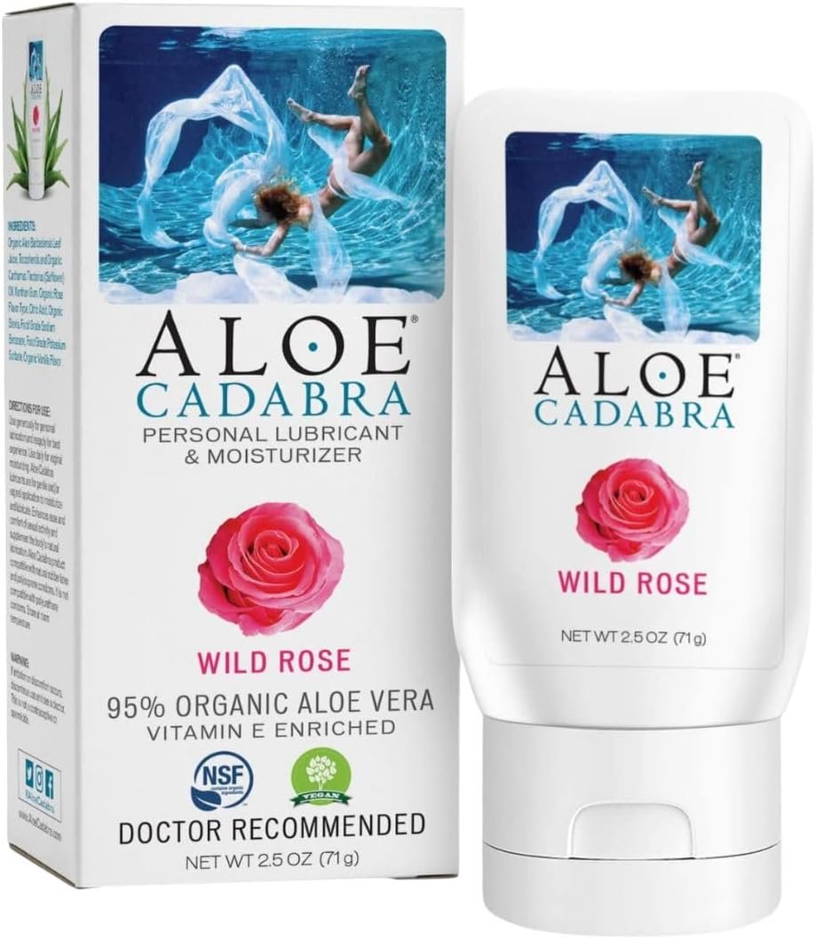 Aloe Cadabra Flavored Personal Lubricant and Vaginal Moisturizer, Organic Edible Aloe Lube for Men, Women and Couples, Non-Staining, pH Balanced, Toy Compatible (Wild Rose, 2.5 Ounces, 1 Pack)