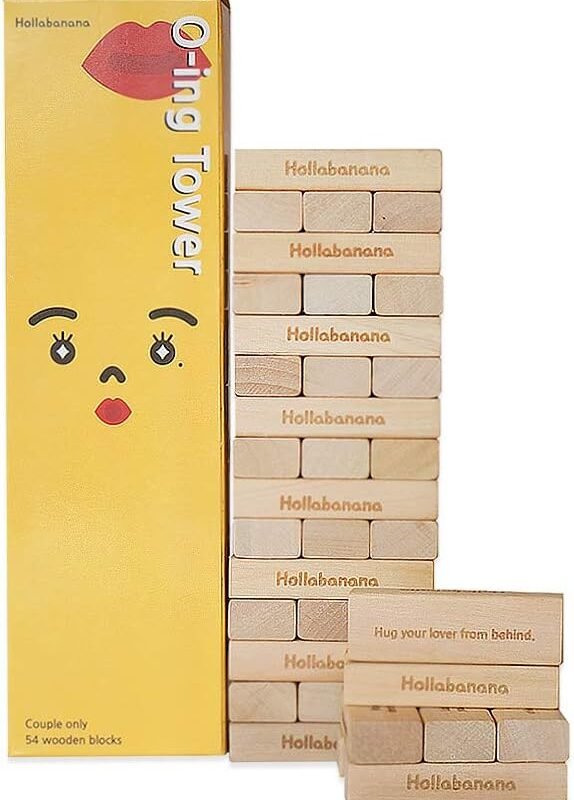 (O-ing [Tower]) Love & Naughty Stacking 54 Tower] [Wooden] [Block]s Funny Couple Game for Adults - with Truth or Dare Questions and Challenges