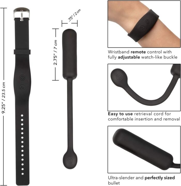 CalExotics Wristband Remote Petite Bullet Vibrator, Waterproof Silicone 12-Function Simulator Adult Couple Sex Toy Black SE-0077-25-3 - Image 4