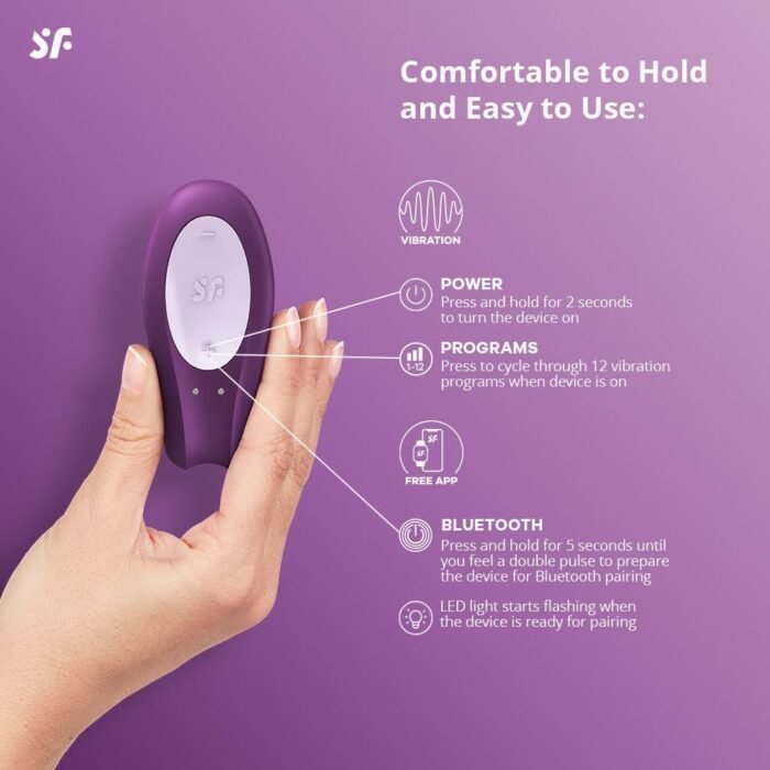 Satisfyer Double Joy Connect App | Partner Vibrator | 2 Strong Power Motors | Waterproof (IPX7) | Rechargeable Battery | Skin-Friendly Silicone (Violet) - Image 3