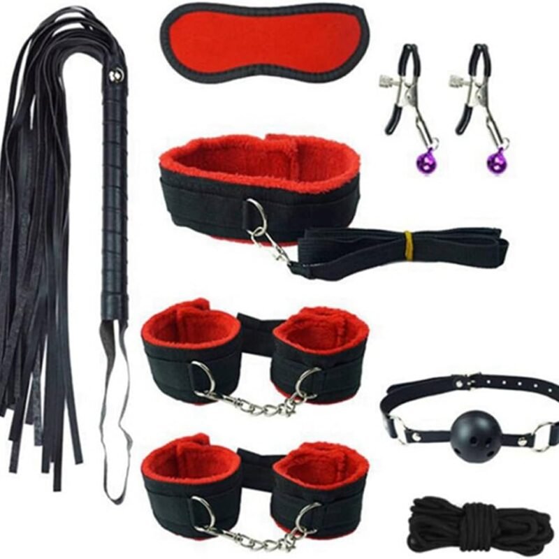 Neck to Wrist Bondage Restraints Set Leg Spreader Bar for Couples Sex Wrist and Ankle Straps Adult Play Queen Size Bed Bondaged Rope Cord & Rope for Bedroom Red Toys Bondaged Kit Women Sweatshirt
