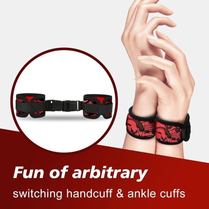 Wrist and Ankle Cuffs for Adult Play Sex Tied Up Handcuffs Tools for Women Sweatshirt Sex Furniture Hand Cuff Sex Restraints Bondage Kit Toys for Women Sex Tie Downs Under Mattress for King Bed FRC7 - Image 5