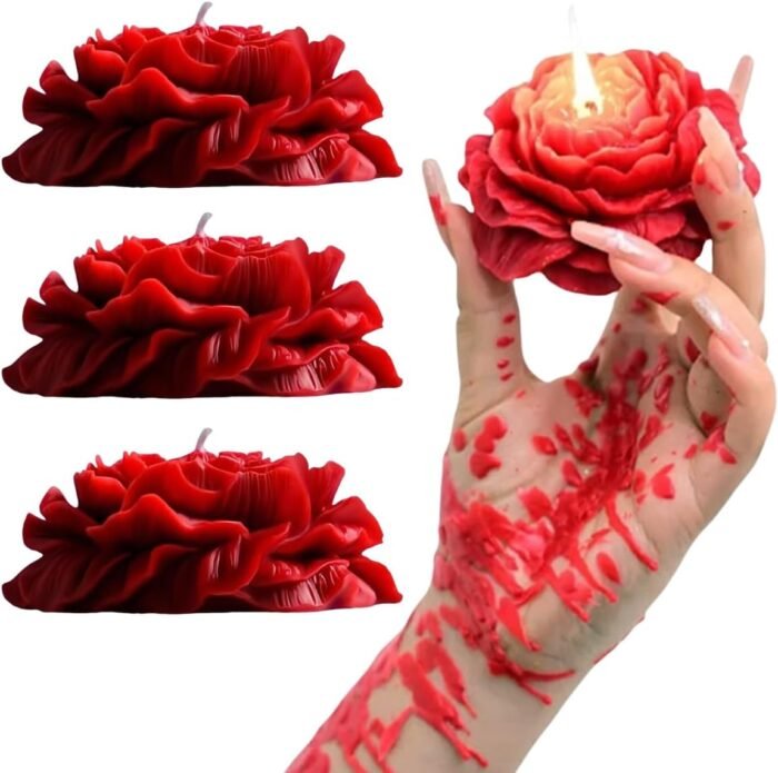 4 Pcs Low Temperature Candles Red Rose Flower Shaped Scented Candles Low Heat Romantic Wax Play Candles for Lovers Couples Wedding