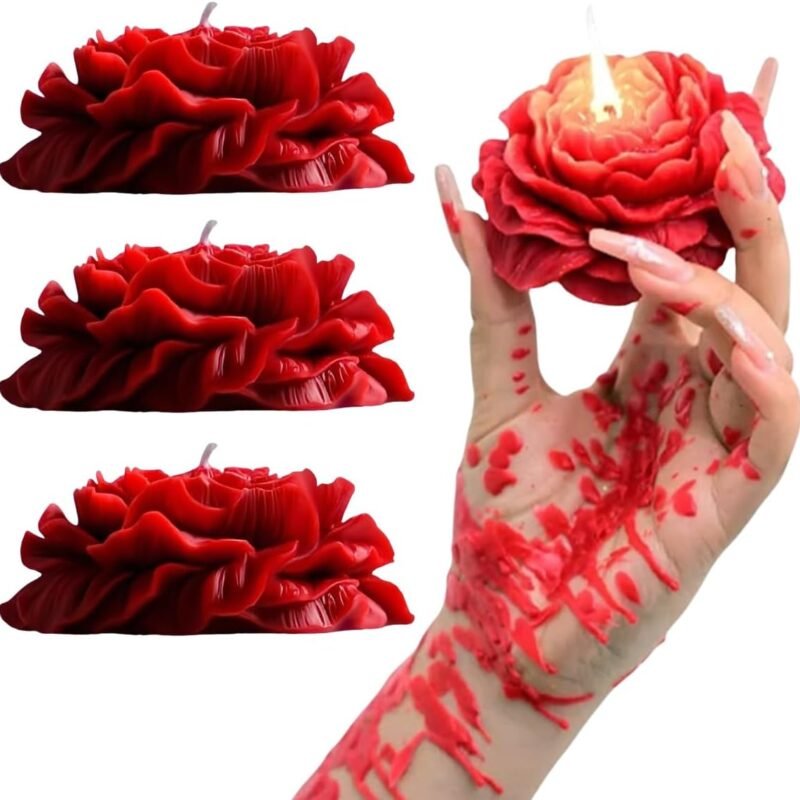 4 Pcs Low Temperature Candles Red Rose Flower Shaped Scented Candles Low Heat Romantic Wax Play Candles for Lovers Couples Wedding