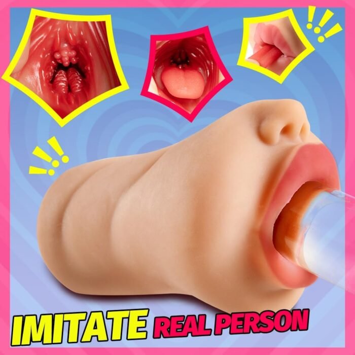 oyiyeyiyo Realistic Mouth Male Masturbator, Deep Throat Pocket Pussy Blow Job Stroker with Teeth and Tongue, Male Sex Toys for Men Masturbation, Sex Doll Adult Toy for Oral Sex (Light Brown) - Image 4