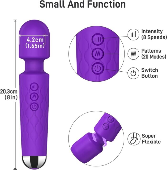 Vibrator for Women, Rechargeable Personal Wand Massager, G Spot Clitoris Stimulation, 20 Vibration Modes & 8 Speeds, Water-Resistant Quiet Sex Toy for Her (Purple) - Image 2