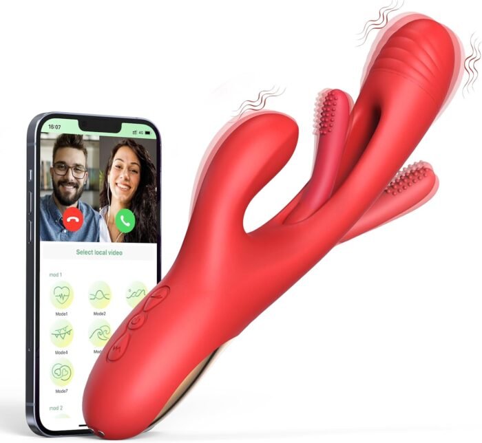 APP Control Vibrator Sex Toy for Women-G Spot Vibrator Flapping Rabbit Vibrator Dildo for Woman Couple Nipple Anal Stimulation, Silicone Vibrator with 7 Licking 7 Vibrating Modes (Red)