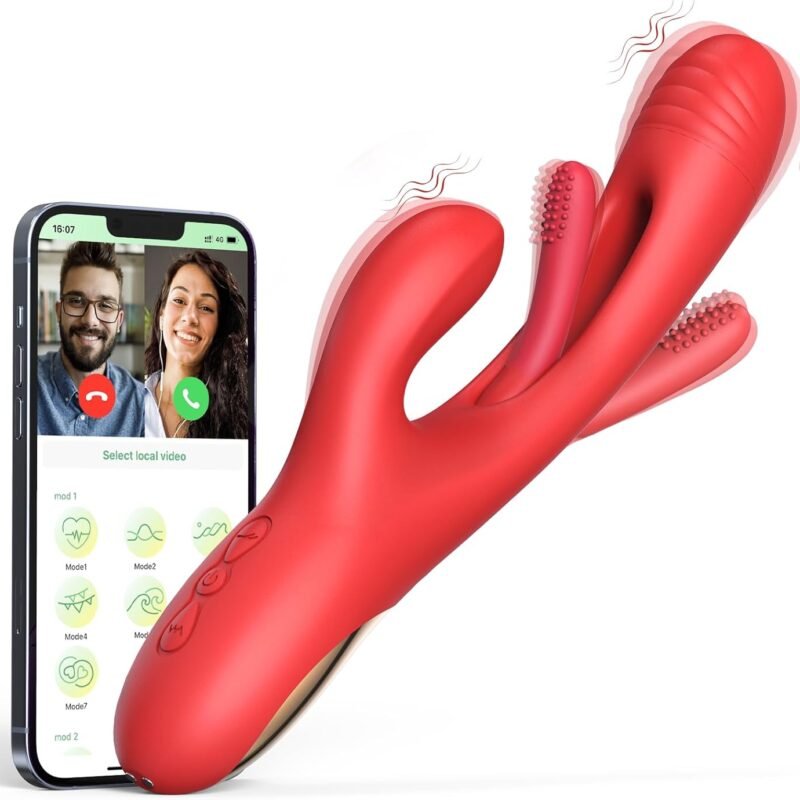 APP Control Vibrator Sex Toy for Women-G Spot Vibrator Flapping Rabbit Vibrator Dildo for Woman Couple Nipple Anal Stimulation, Silicone Vibrator with 7 Licking 7 Vibrating Modes (Red)
