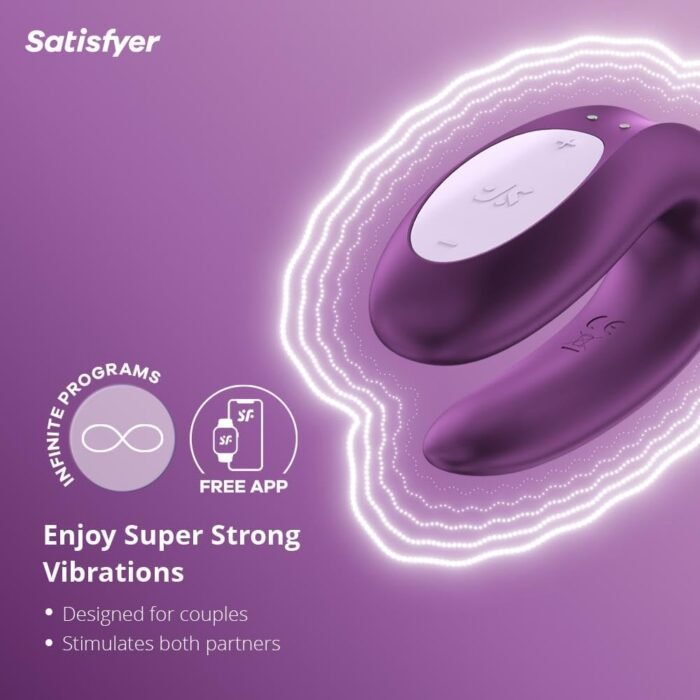 Satisfyer Double Joy Connect App | Partner Vibrator | 2 Strong Power Motors | Waterproof (IPX7) | Rechargeable Battery | Skin-Friendly Silicone (Violet) - Image 2