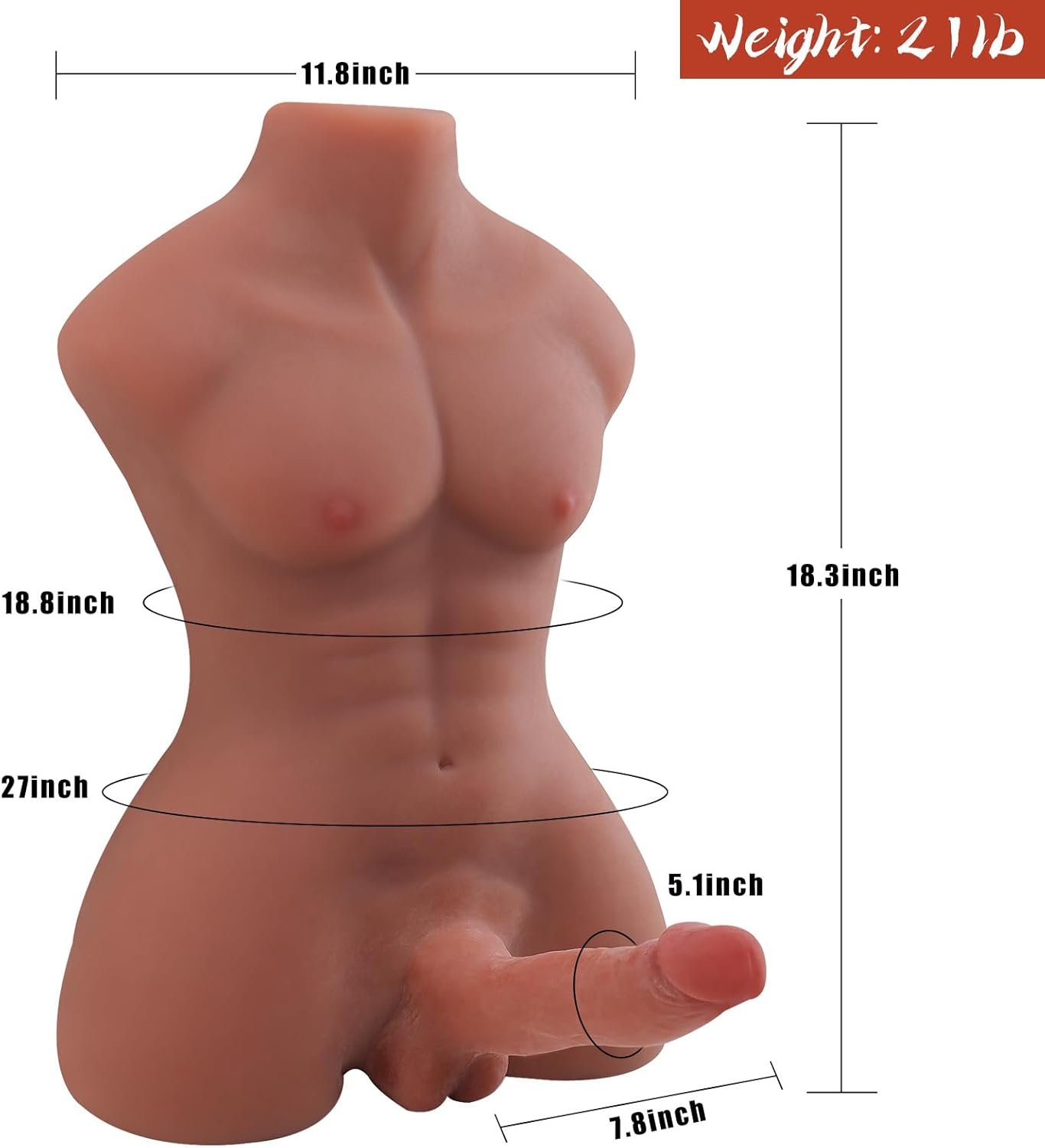 21LB Male Sex Doll with Big Penis for Women, Huge Dildo Torso Sex Doll with Realistic Anal Hole for Gay Men,G-Spot Sex Toys for Lesbian Gay Couples Female Sex Toys - Image 5
