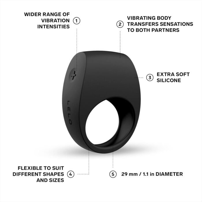 LELO TOR 2 Intimate Vibrating Cock Ring, Reusable Sex Toys for Couples, Love-Ring with 29 mm / 1.1 inch Diameter for More Bedroom Fun, Black - Image 3