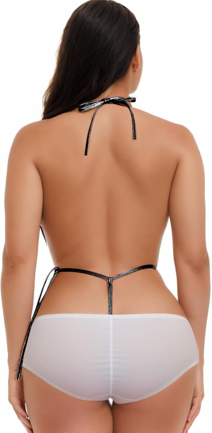 EVAbaby Sexy Mini Monokini Swimwear for Women PU Leather One-Piece Halter Extreme Micro Bikini Teddy Lingerie Slutty Swimsuit - Image 6