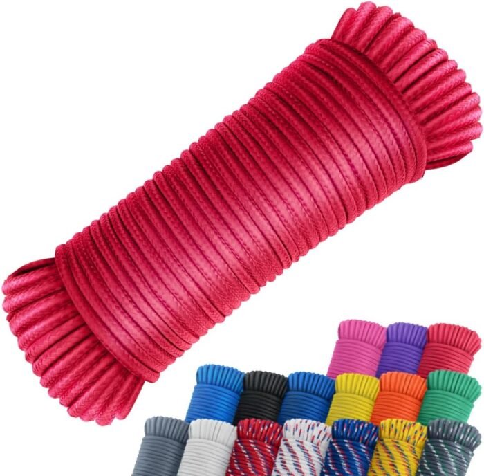 SMART&CASUAL 100 ft 1/4" Nylon Poly Rope Strong Utility Polyester Cord for Clothes Line Flag Pole Camping Crafting (Red)
