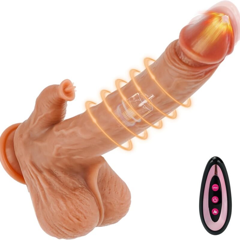 Thrusting Dildo Licking Vibrator Sex Toy for Women – 5-in-1 Wireless Remote Control Realistic Dildo with Clitoral Stimulator, 9 Vibration & 3 Thrusting Modes, Heated Adult Toy