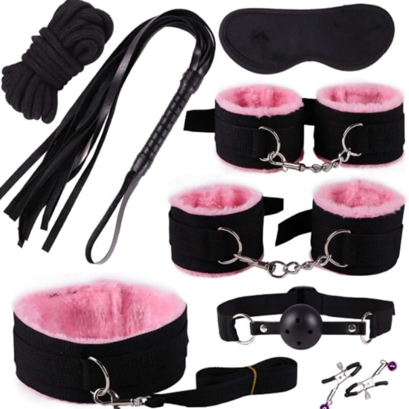 BDSM-Bondage-Kit Restraints Kit Sex Toys for Couples,Adjustable Bondage Set Fuzzy Handcuffs Ball Gag Couple Sex Toys BSDM Toys for Couples Juguetes Sexuales Eroticos (Pink)