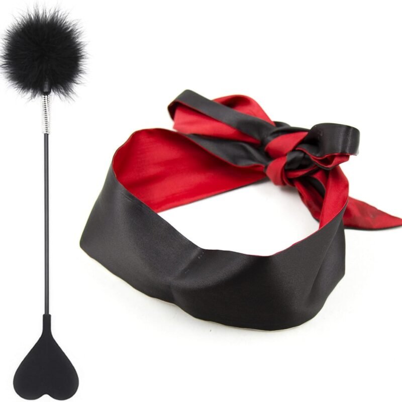 Silk Restraints Soft Blindfold with Dual Sides Design Sex Spanking Paddle Tease Feather Tickler Satin Blind Fold BDSM Bondage Accessories Kit Adult Sexual Toys Games for Couples Women Men