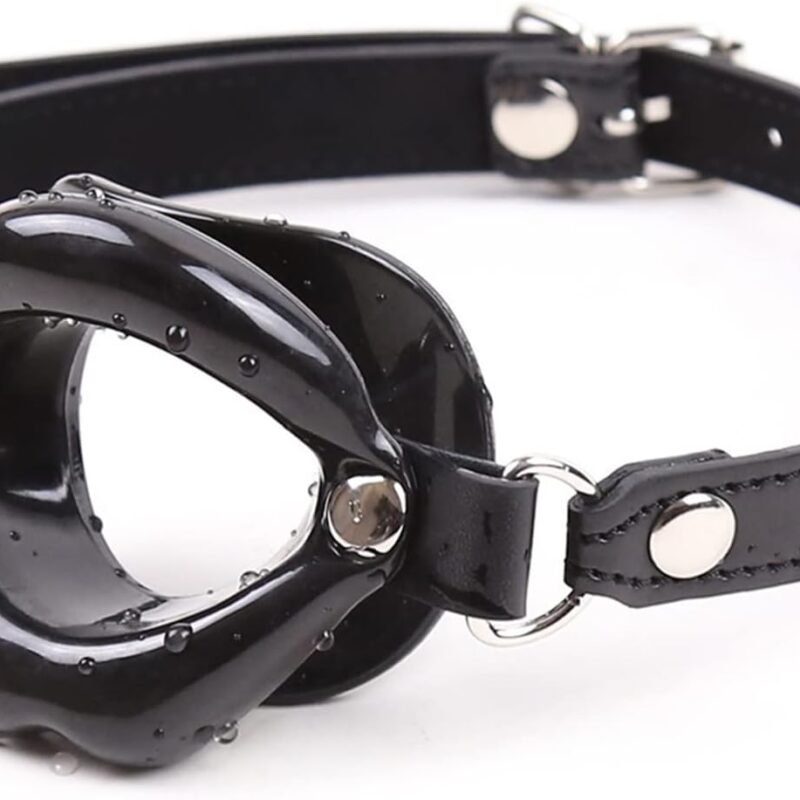 Open Mouth Gag,Female Sex Toy Mouth Gag Silicone Opening Gag Sex Toys Mouth Gags for Adult Play Opener Plug Bondage Leather Strap Lips Ring Open Gag for Couples Toys Mouth Gag Game (Black)