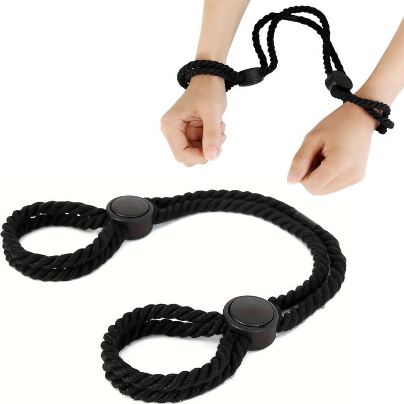 Bondage Restraint Kit Sex Ropes Straps Handcuff Bracelets Ankle Cuffs BDSM Toy Harness Collar Restraints Gear Accessories SM Bondaged Rope Cord Toys Self Couple Handcuffs for Couples Male Play Black