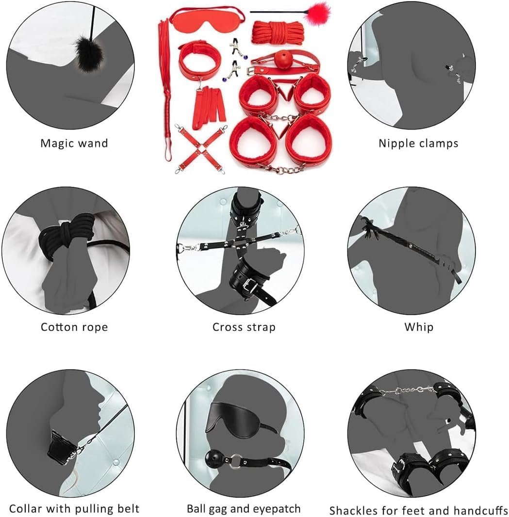 10pcs Restraints Kit for Couples Under King Bed Red Handcuffs and Blindfold for Adults Bedroom Restraints for Bed Straps Adult Play Queen Bondaged Rope Cord & Rope Kit Spreaders Bar for Women Sweater - Image 5