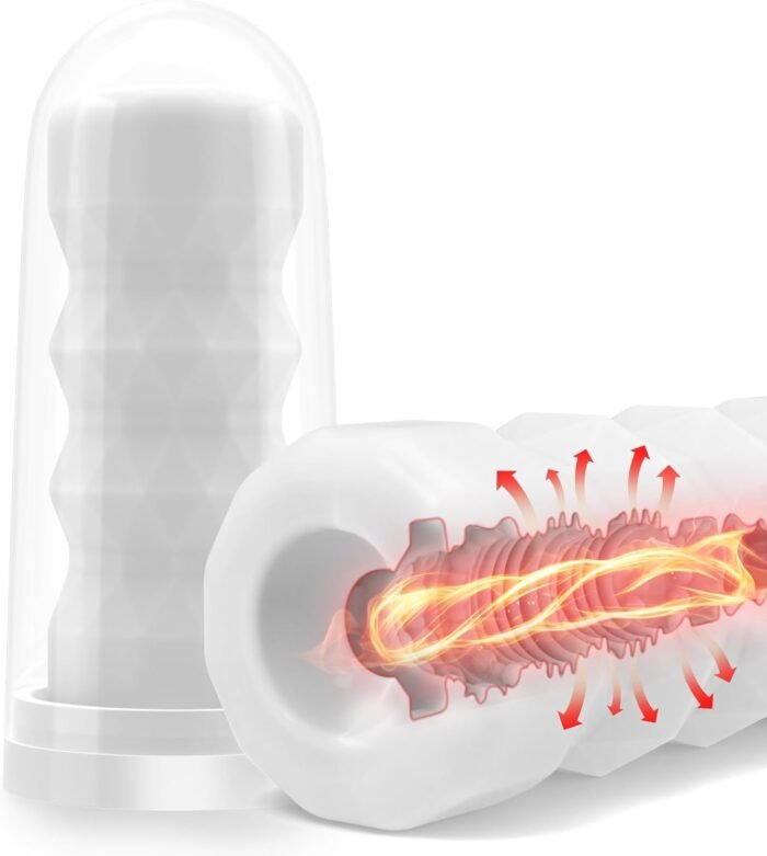 Male Masturbator Sex Toys with Heating Base - Pocket Pussy Stroker TPE Male Masturbation Sleeve with 3D Textured, Penis Training Blowjob Sex Toy for Men with Storage Box (Heating Option-White)