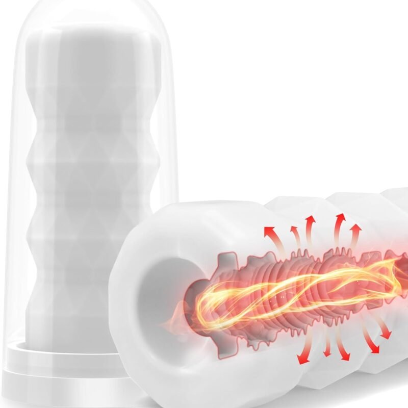Male Masturbator Sex Toys with Heating Base - Pocket Pussy Stroker TPE Male Masturbation Sleeve with 3D Textured, Penis Training Blowjob Sex Toy for Men with Storage Box (Heating Option-White)