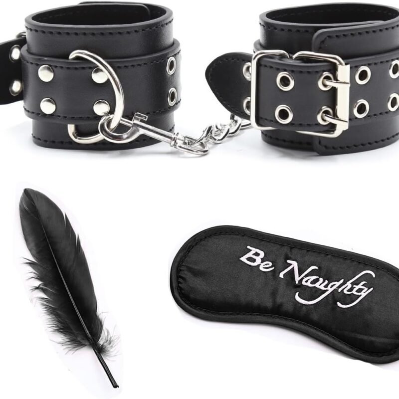 Whip Feather Spanking Feather Tickler Handcuffs Bondage Set BDSM Set for Couples Restraints Bondage Blindfold for Adult Play Sex Kit 3 PCS