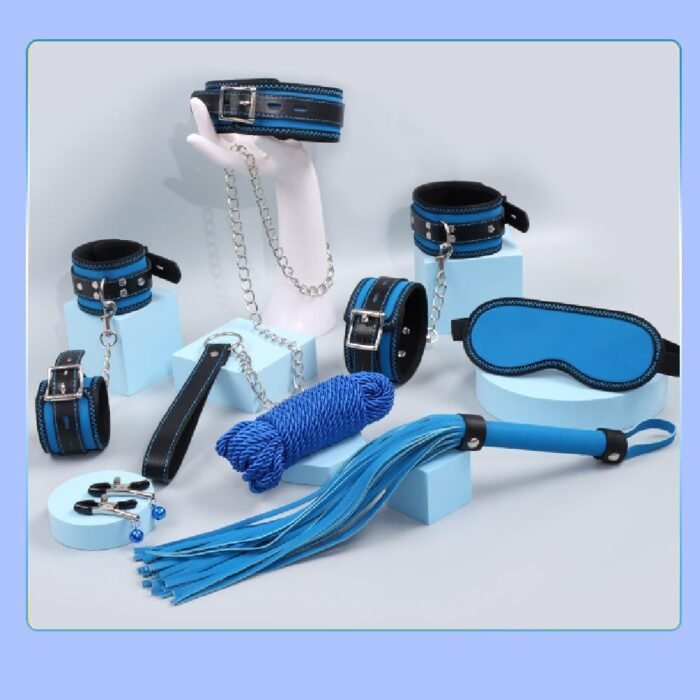 BDSM Sex Bondage Kit Restraints, 7 Pcs Sex Toys Kit for Bondaged Restraints with Handcuffs Sex Blindfold Whip Nipple Clamps Adult Games Sex Toys for Men Women Couples Blue - Image 2