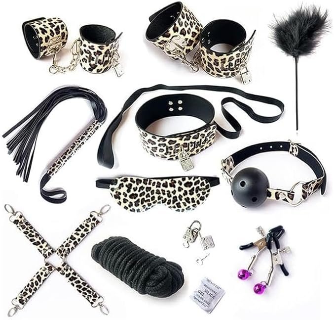 Sex Bondage BDSM Kit Restraints Upgrade 10PCS Sets with Adjustable Handcuffs Collar Ankle Cuff Blindfold Feather Tickler Adult Games Sex Toys for Men Women and Couples Foreplay F20, Black