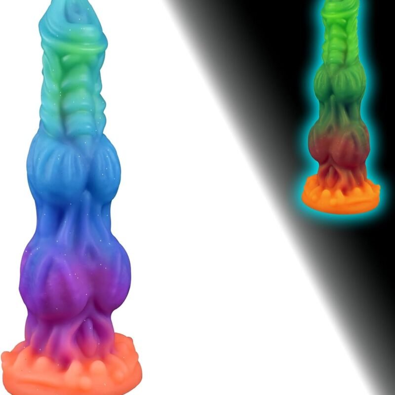 10" Glow in The Dark Monster Dildo with 2 Knots Fantasy Horse Dildos Big Knot Huge Dragon Dong Anal Dildo with Strong Suction Cup Dog Knotted Penis for Women Men Sex Toy Gay Adult Toys