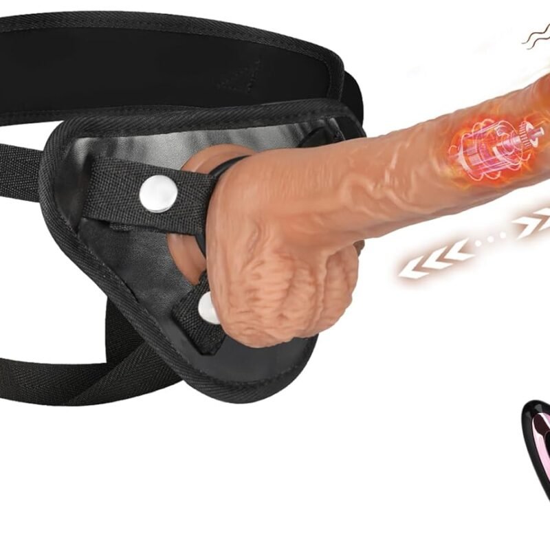 Harness Strap On Vibrating Realistic Dildo, 8” Silicone Dildo with 9 Thrusting Rotating Mode & Heating Mode, Wearable Vibrator Anal G Spot Stimulator Sex Toy for Lesbian Women Men