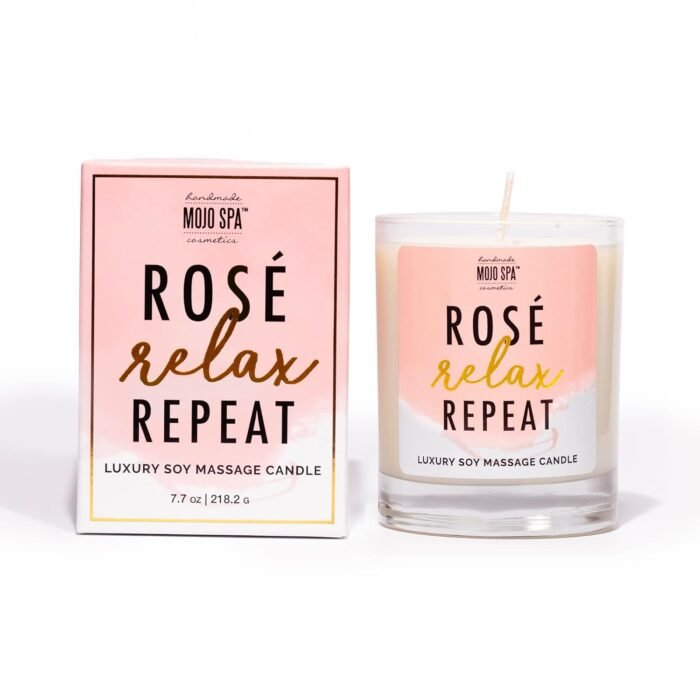 Mojo Spa Rose Relax Repeat Soy Massage Candle | Melts Into a Luxurious Body Cream | 8oz Glass Jar - Image 2