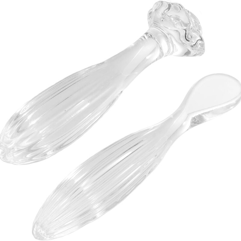 Crystal Glass Dildo Anal Plug,2Pcs Big Butt Plug Anus Training Kit Rose Round Base G-Spot Stimulator Sex Glass Anal Masturbation Plug Prostate Massage Adult Sex Toys for Men Women Gay and Couples